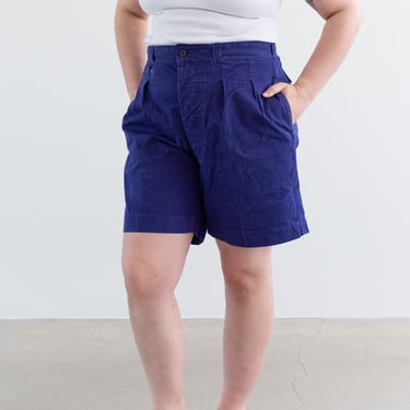 Vintage 34 Waist Blue Cotton Pleat Shorts | Unisex Workwear style | S070 