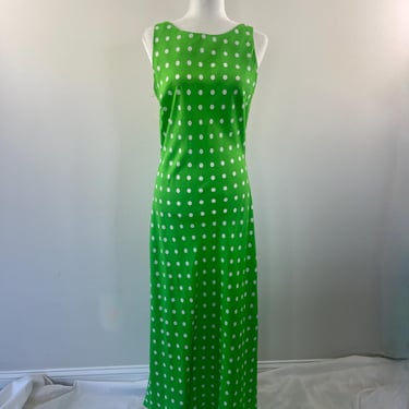 1990s Harlow Green Polka Dot Slip Dress 