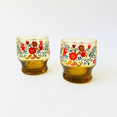 Vintage Amber Cocktail Glasses - Set of 2 