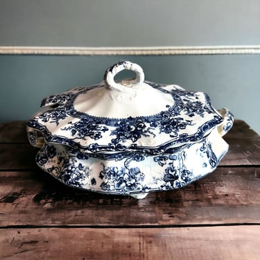 Antique Wedgwood Violet Blue Tureen Transferware Semi Royal Porcelain 1890-1900 