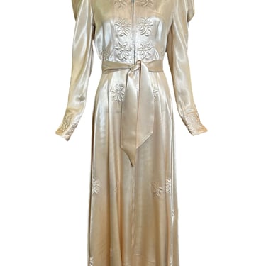 1940s Champagne Satin Evening Gown/Dressing Gown