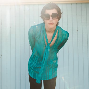 Teal Tie Front Blouse 