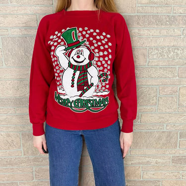Vintage Frosty the Snowman Raglan Pullover Christmas Sweatshirt 