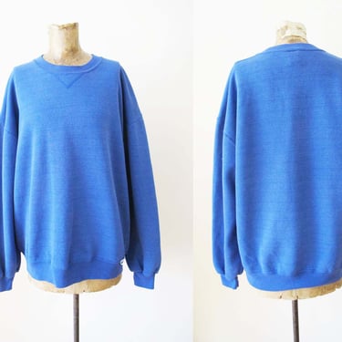 Vintage Russell Athletic Blue V Stitch Pullover Sweatshirt Large - 1980s Baggy Oversized Made in USA Russell Athletic Pullover  Sweater 
