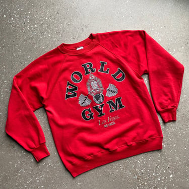 Red Vintage World Gym Double Sided Raglan Pullover / Vintage Gorilla World Gym Sweatshirt / Las Vegas Golds Gym World Gym Pullover Large 