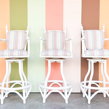 Set of Three Palm Beach Style Rattan Bar Stools