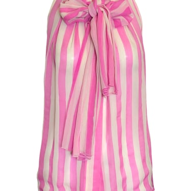 Christian Dior 2000s Pink &amp; White Stripe Silk Chiffon Blouse