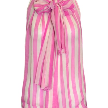 Christian Dior 2000s Pink & White Stripe Silk Chiffon Blouse