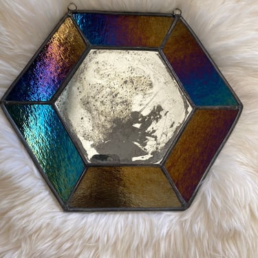 Gem Iridescent Rainbow Stained Glass with Antiqued Mirror 