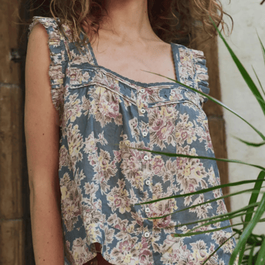 The Victorian Pleat Tank - Indigo Floral