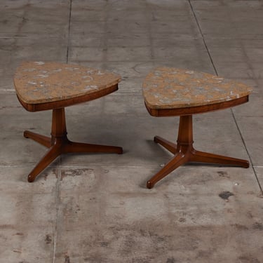 Pair of Tomlinson Marble Side Tables with Walnut Bases 