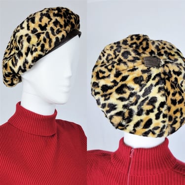 1960's Faux Leopard Fur Beret Hat I Sz 21