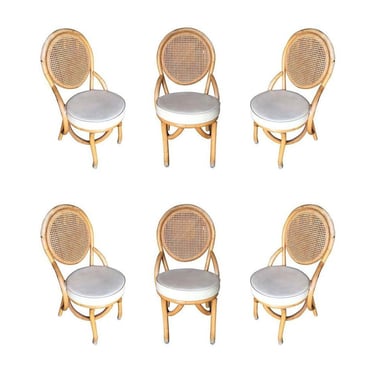 Restored Rattan Dining Side Chair w/ Round Wicker Seat, Set of Six 