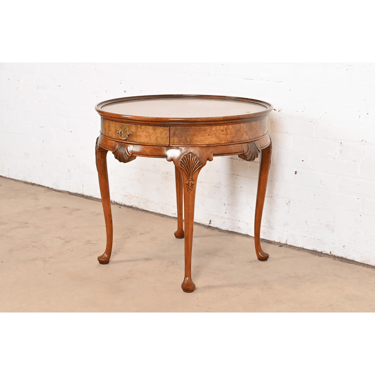 Baker Furniture Queen Anne Cherry and Burl Wood Tea Table, Circa 1960s