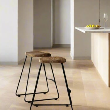 Pair (2) Amberly Natural/Black Rustic Metal 30&quot; Saddle Bar Stool FFW258-595