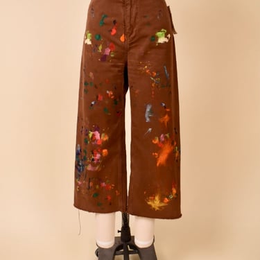 Brown Paint Splatter Cropped Pants, XS