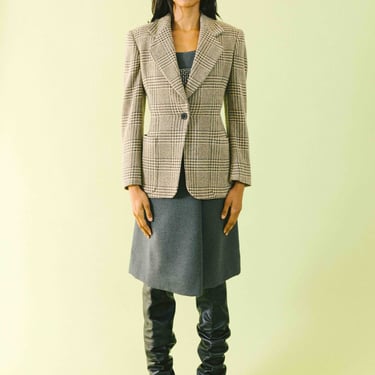 Escada Beige Houndstooth Tweed Blazer