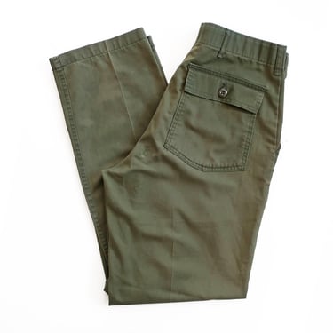 vintage army pants / 70s work pants / 1970s US Army OG 107 paint splatter work utility pants 32 