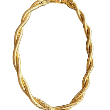 Vintage 90's Monet Goldtone Twisted Herringbone Snake Necklace