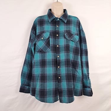 Vintage 90s Teal & Black Plaid Shirt 