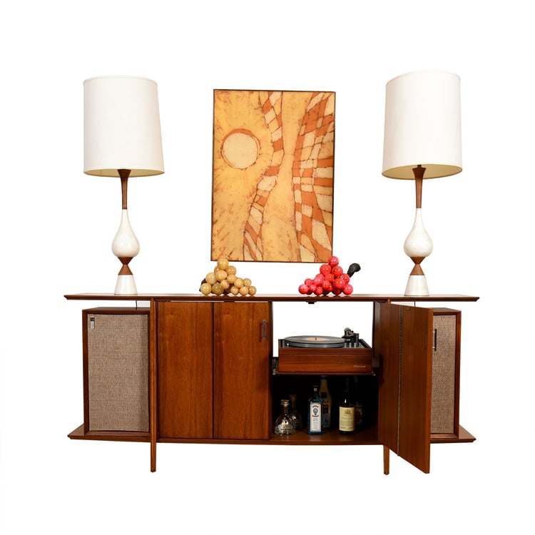 Mid Century Walnut Credenza | Media | Vinyl Storage Cabinet