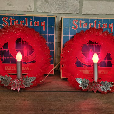Pair of Sterling Red Cellophane Lighted Wreath 