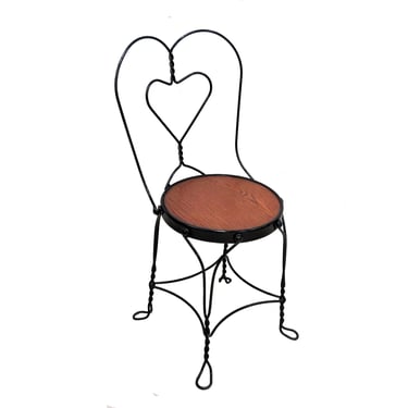 Vintage Twisted Wrought Iron Heart Back Ice Cream Parlor Chair 