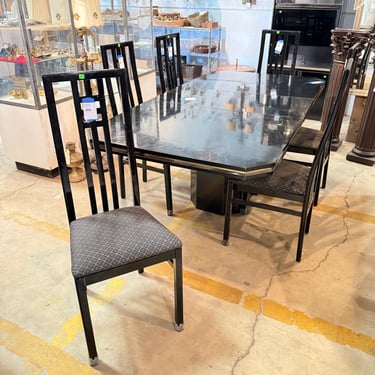 Contemporary Black Lacquered Dining Set with Expanding Table and 6 Chairs