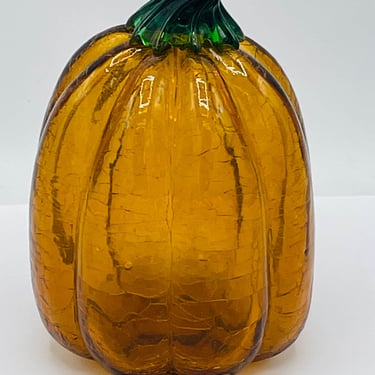 Art Hand Blown Crackle Glass Pumpkin Squash Harvest Thanksgiving Fall Décor 6
