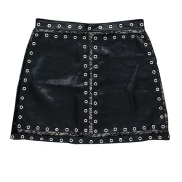 Alice & Olivia - Black Leather & Lace Grommet Detail Skirt Sz 10