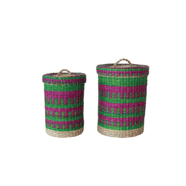 Set of 2 Baskets | Striped Hand-Woven Seagrass