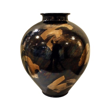 Gary McCloy Ceramic Vase with Gunmetal and Gold Glazes 1980s - SOLD