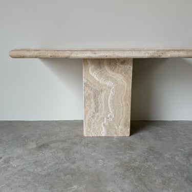 80's Italian Postmodern Bullnose Edge - Beige Travertine Console  Table by Stone International 