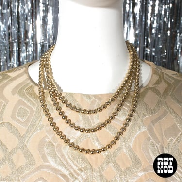 Shiny Sparkly Vintage 70s 80s Gold Metal Beaded Long Necklace by Monet 