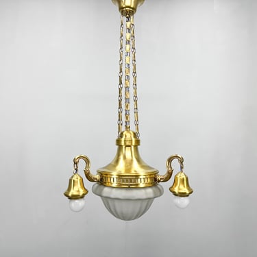 Art Noveau Brass Chandelier, Restored, Germany, 1920's 