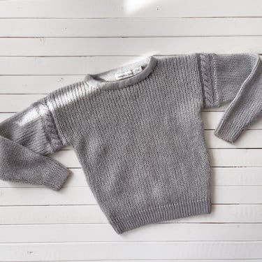 gray wool sweater | 80s 90s vintage Cambridge Spirit gray cable knit dark academia warm chunky sweater 