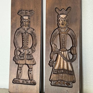 Free Shipping Within Continental US - Hand Carved wooden Folk Art traditional Cookie Board. Set of 2 