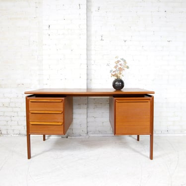 Vintage MCM teak executive desk w/ 3 drawers and file cabinet G.V. Gasvig for GV Mobler | Free delivery only in NYC and Hudson Valley areas 