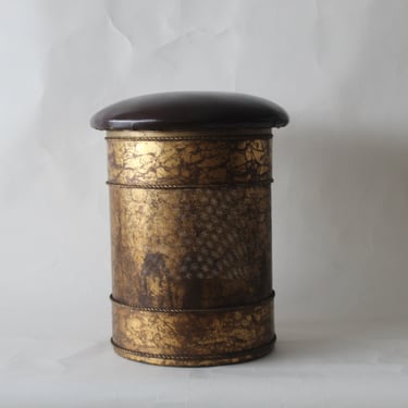 Mid Century Italian Gilded Stool With Storage Rope Detail 