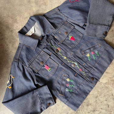 VTG 70s Embroidered Denim Kids Jacket 