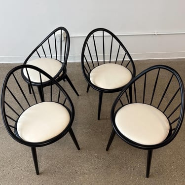Vintage 1970s Kofod Larsen Style Black Hoop Chairs Made in Denmark, Set of 4 