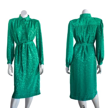 Vintage Silky Green Blouson Dress with Belt 