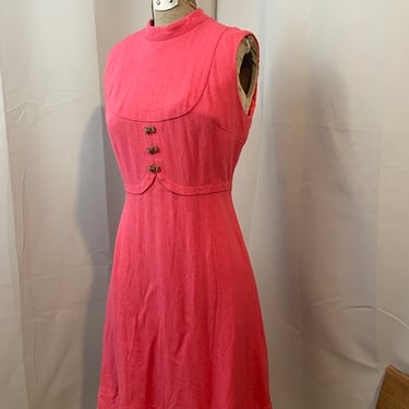 1960s Vintage Dress Mod A line Bubblegum Barbie Hot Pink Linen Spring Summer M 