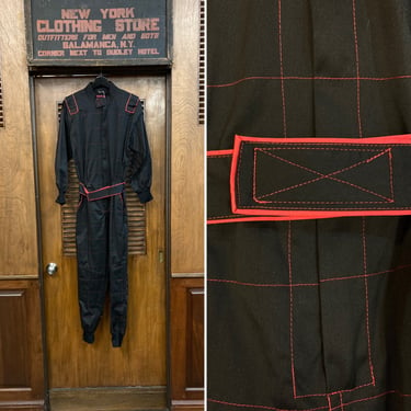 Vintage 1980’s Black and Red Windowpane Jumpsuit, Vintage Jumpsuit, 1980’s Jumpsuit, Vintage Clothing, Black Jumpsuit, Coveralls 
