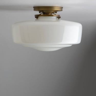 Clearance/ 2nds glass Large White/Milk Glass Schoolhouse Style Glass Shade Flush Mount Fixture 