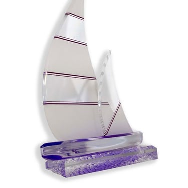 Shlomi Haziza Lucite Purple and Clear Sailboat Sculpture Contemporary Modern 