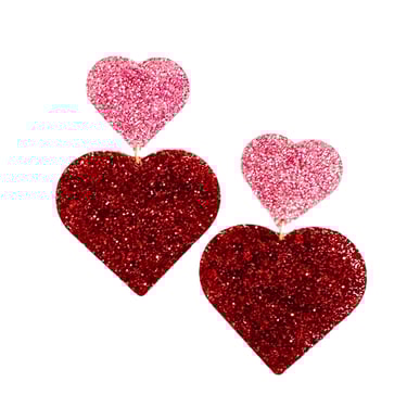 Sample Sale Glitter Heart Earrings-Red