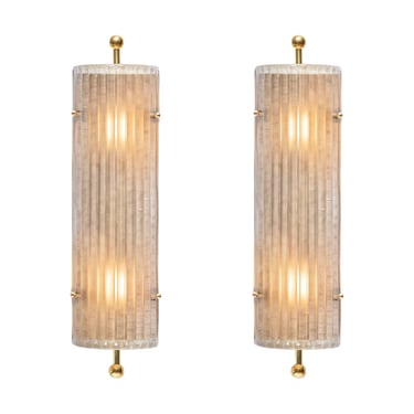 Murano Glass Smoked Ribbed and Brass Sconces