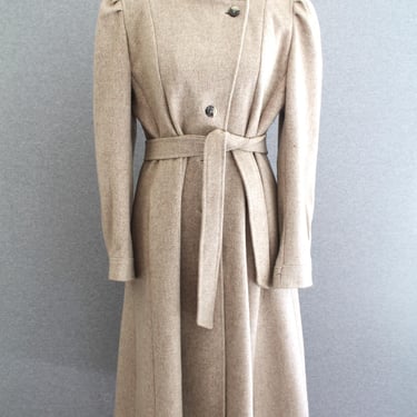 1970a - Wool Coat - News Boy - Estimated size 4/6 - Trench - Beige/Taupe/ Brown 