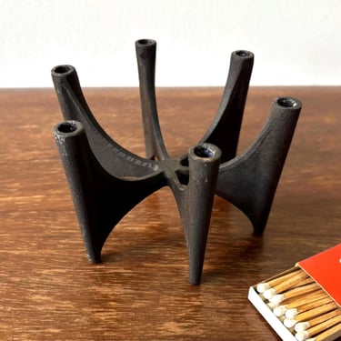 Vintage Dansk Fiesta Cast Iron Candle Holder | Denmark Jens Quistgaard Design | MCM Scandinavian Modern Space-Age | Taper Curve Home Accent 